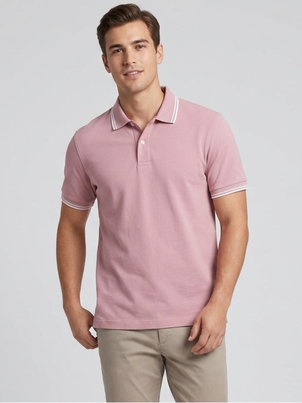Uniqlo Men Polo Shirt Pink Short Sleeve Cotton Blend Size M #23